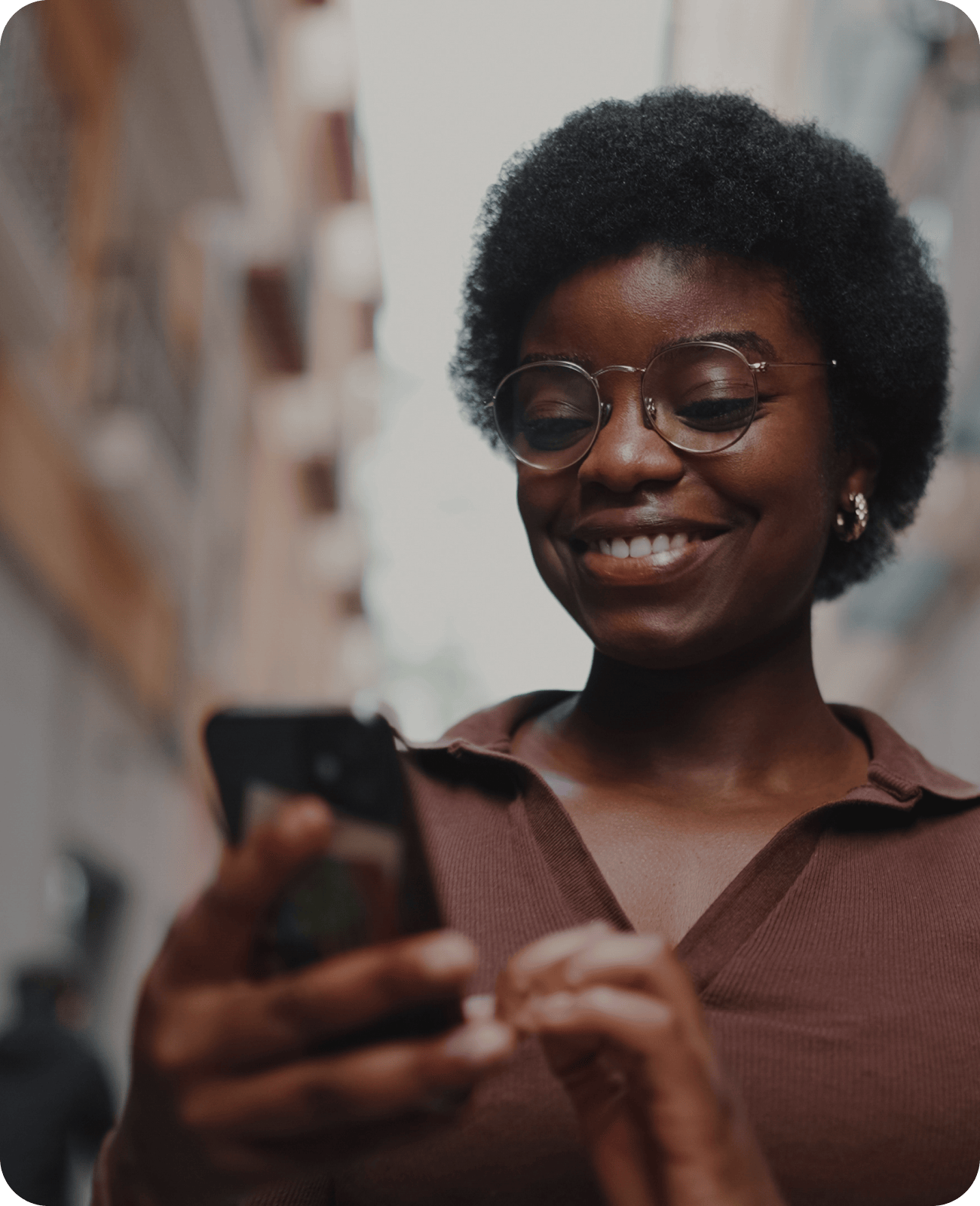 Woman accessing Zorvia on mobile device